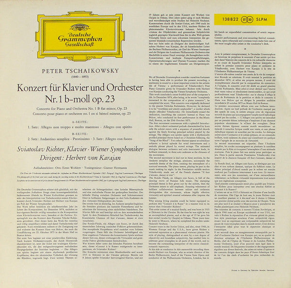 Pyotr Ilyich Tchaikovsky, Sviatoslav Richter, Herbert Von Karajan, Wiener Symphoniker : Tschaikowsky: Klavierkonzert Nr. 1 B-Moll (LP)