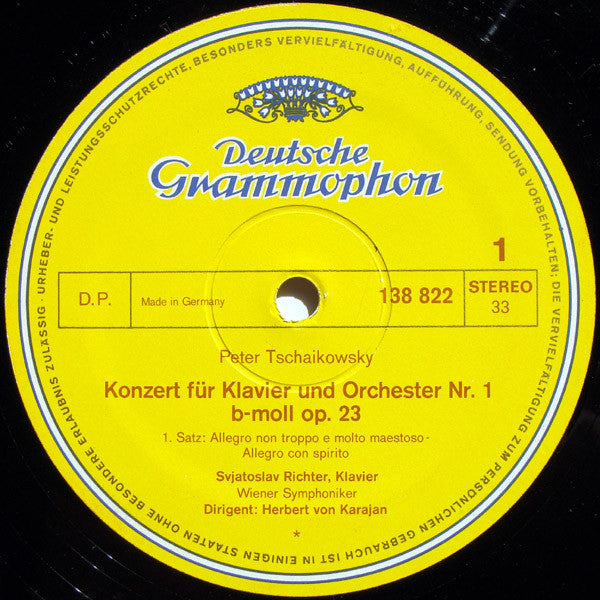 Pyotr Ilyich Tchaikovsky, Sviatoslav Richter, Herbert Von Karajan, Wiener Symphoniker : Tschaikowsky: Klavierkonzert Nr. 1 B-Moll (LP)