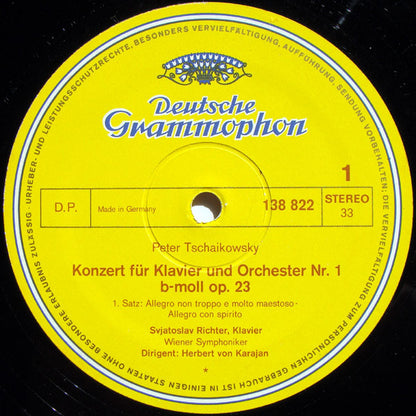 Pyotr Ilyich Tchaikovsky, Sviatoslav Richter, Herbert Von Karajan, Wiener Symphoniker : Tschaikowsky: Klavierkonzert Nr. 1 B-Moll (LP)
