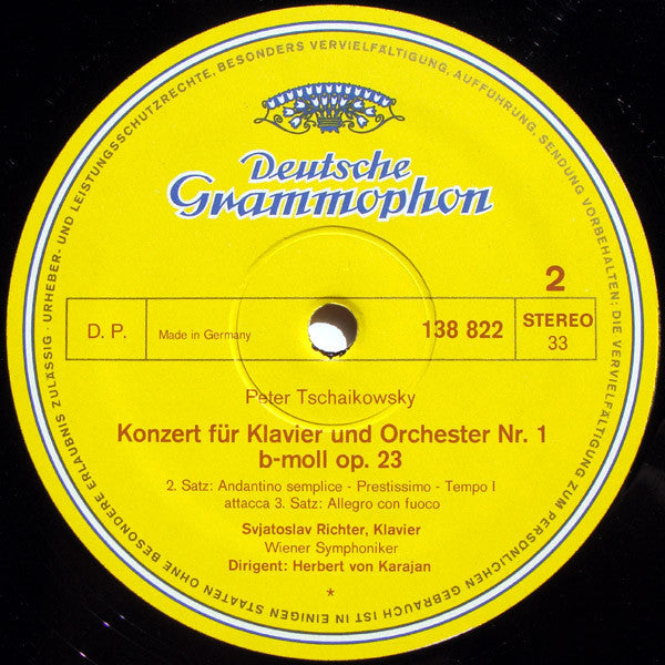 Pyotr Ilyich Tchaikovsky, Sviatoslav Richter, Herbert Von Karajan, Wiener Symphoniker : Tschaikowsky: Klavierkonzert Nr. 1 B-Moll (LP)