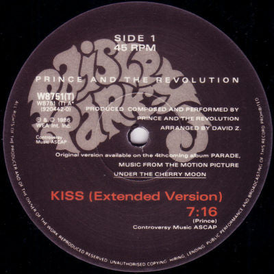 Prince And The Revolution : Kiss (Extended Version) (12", RE)