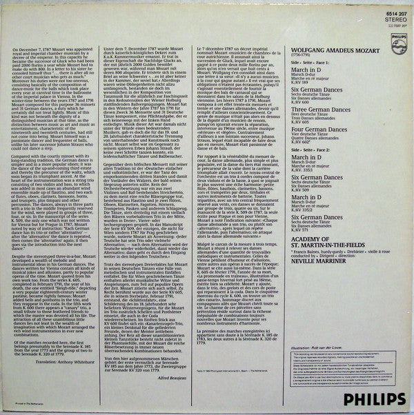 Wolfgang Amadeus Mozart - The Academy Of St. Martin-in-the-Fields, Sir Neville Marriner : German Dances •  Marches (LP)