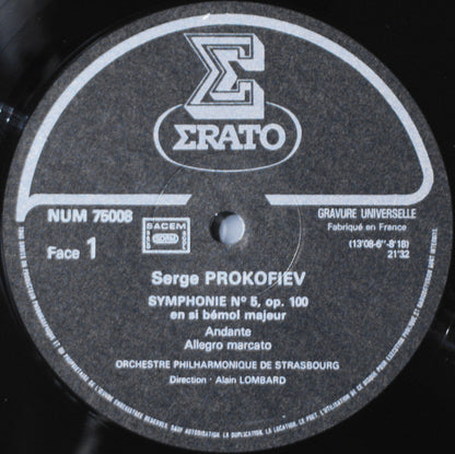 Sergei Prokofiev, Orchestre Philharmonique De Strasbourg, Alain Lombard : Symphonie No. 5 Op. 100 (LP, Gat)