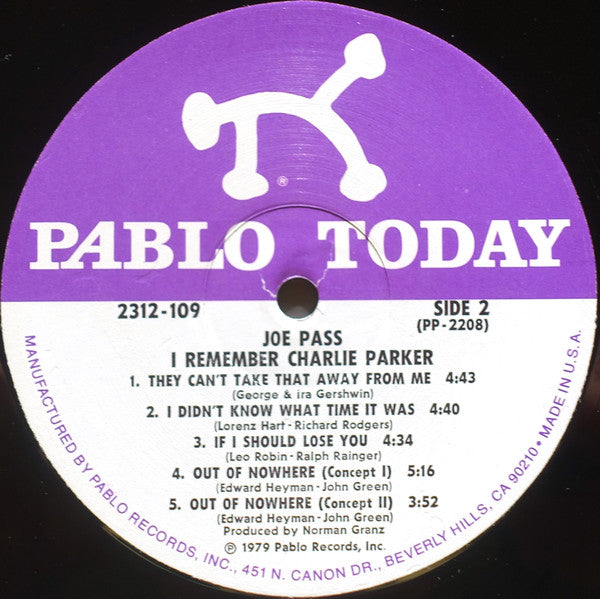 Joe Pass : I Remember Charlie Parker (LP, Album)