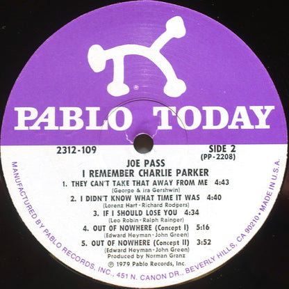 Joe Pass : I Remember Charlie Parker (LP, Album)