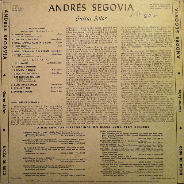 Andrés Segovia : Guitar Solos (LP, RE)