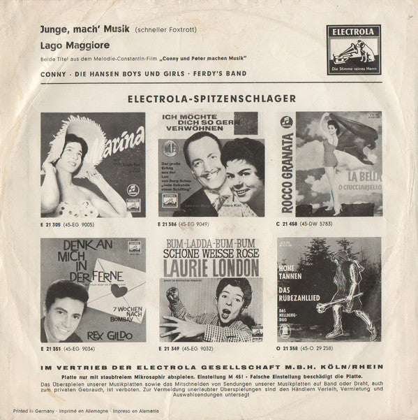 Conny Froboess, Die Hansen Boys & Girls, Ferdy's Band : Lago Maggiore / Junge Mach' Musik (7", Single, Mono)