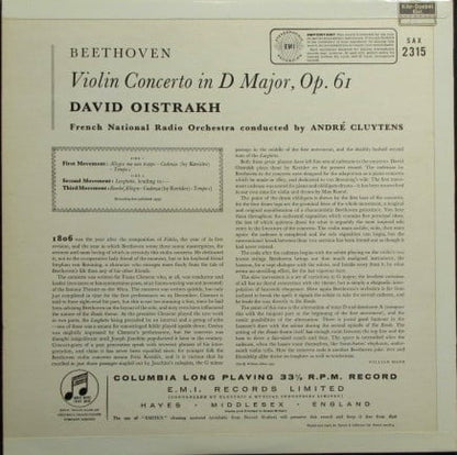 Ludwig Van Beethoven / David Oistrach, Orchestre National De France, André Cluytens : Violin Concerto (LP)