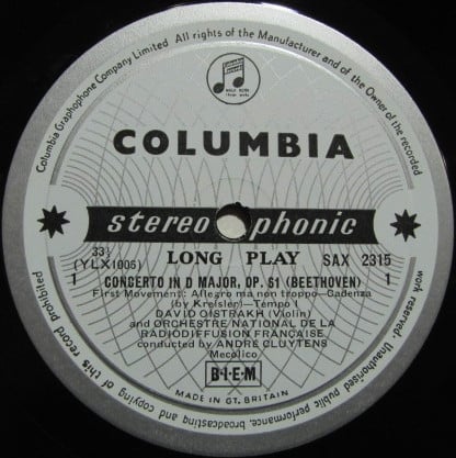 Ludwig Van Beethoven / David Oistrach, Orchestre National De France, André Cluytens : Violin Concerto (LP)