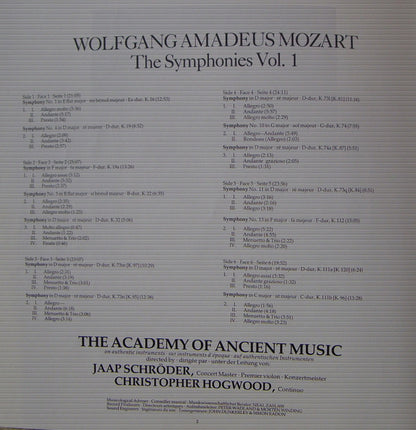 Wolfgang Amadeus Mozart - The Academy Of Ancient Music, Jaap Schröder, Christopher Hogwood : The Symphonies Vol. 1 (3xLP + Box, Album)