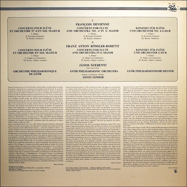 François Devienne / František Antonín Rössler - János Szebenyi, Győri Filharmonikus Zenekar, Janos Sandor : Flute Concertos (LP)