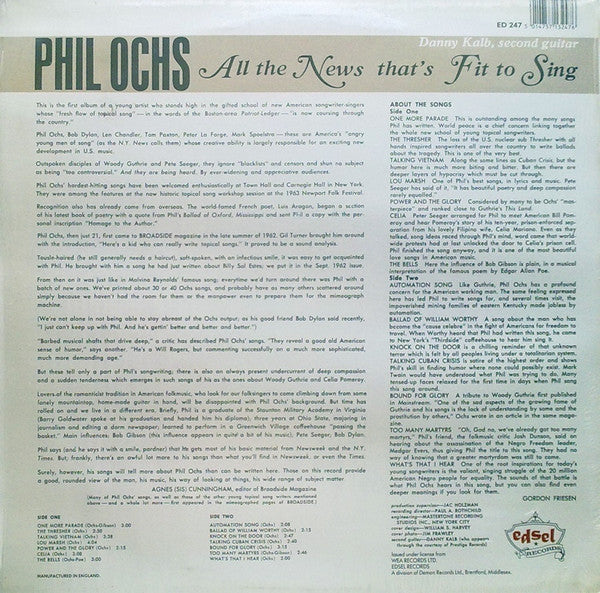 Phil Ochs : All The News That's Fit To Sing (LP, Album, RE)