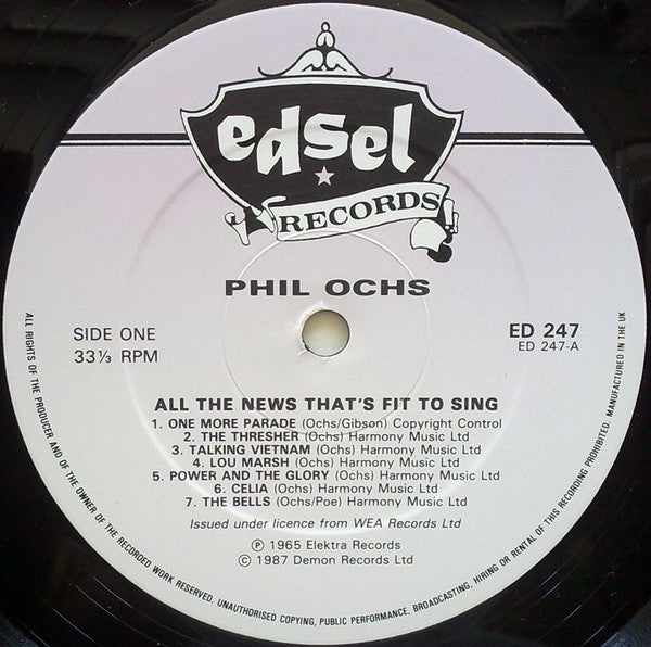 Phil Ochs : All The News That's Fit To Sing (LP, Album, RE)