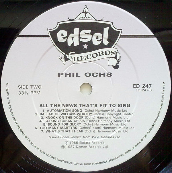 Phil Ochs : All The News That's Fit To Sing (LP, Album, RE)