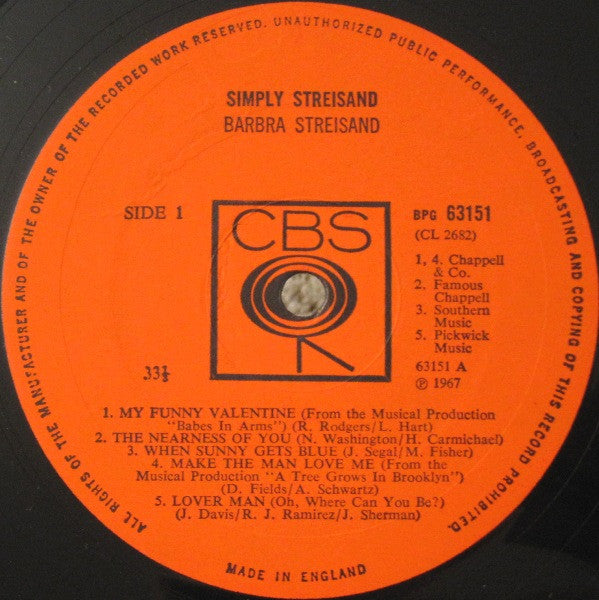 Barbra Streisand : Simply Streisand (LP, Album, Mono)