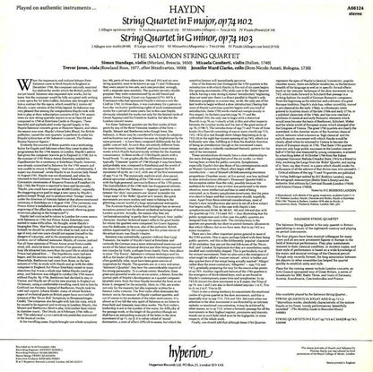 Joseph Haydn - The Salomon Quartet : String Quartets Op 74 No 2 In F Major • Op 74 No 3 In G Minor (LP)