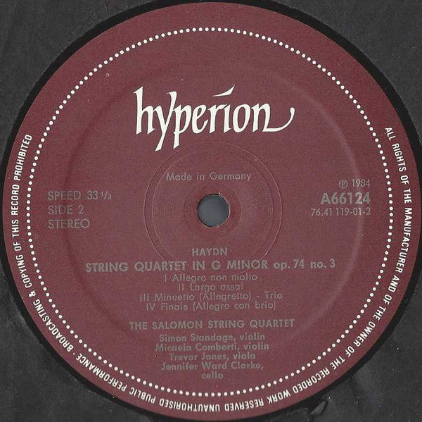 Joseph Haydn - The Salomon Quartet : String Quartets Op 74 No 2 In F Major • Op 74 No 3 In G Minor (LP)