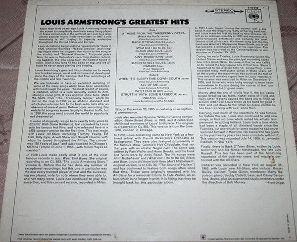 Louis Armstrong : Louis Armstrong's Greatest Hits (LP, Comp)