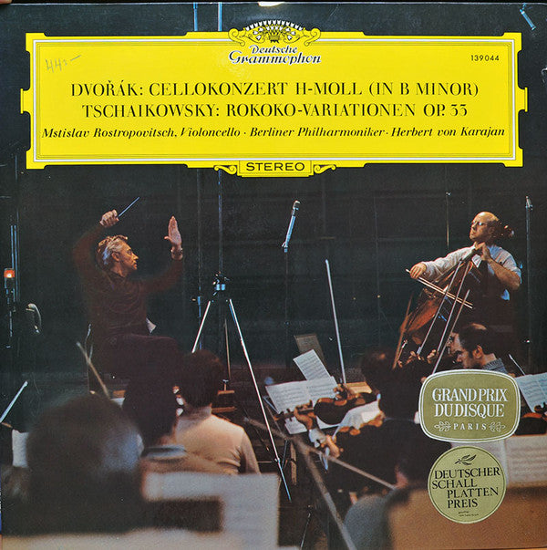 Antonín Dvořák / Pyotr Ilyich Tchaikovsky – Mstislav Rostropovich, Berliner Philharmoniker, Herbert von Karajan : Cellokonzert H-moll (In B Minor) / Rokoko-Variationen Op. 33 (LP, RE)