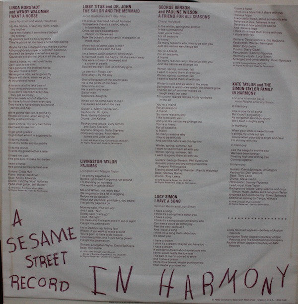 Various : In Harmony - A Sesame Street Record (LP, Comp, Jac)