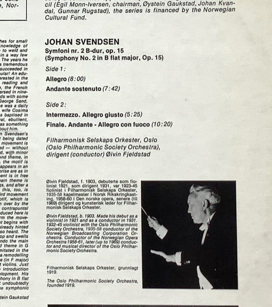 Johan Svendsen, Filharmonisk Selskaps Orkester, Øivin Fjeldstad : Symfoni Nr. 2 B Dur, Op. 15 (LP, Album)