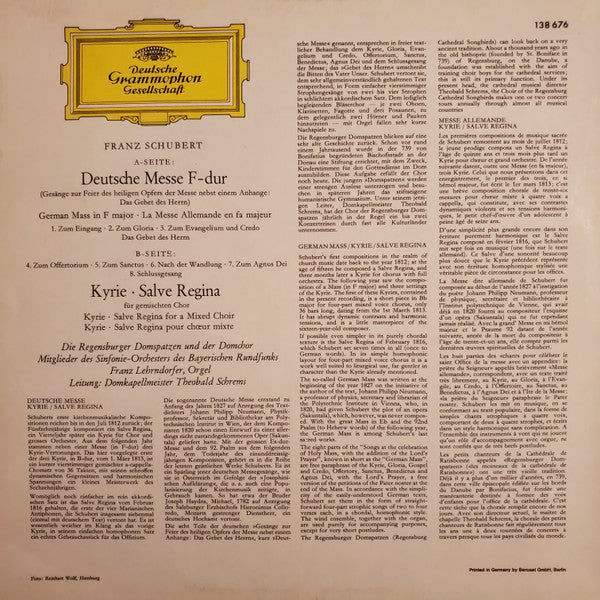 Franz Schubert - Regensburger Domspatzen - Theobald Schrems : Deutsche Messe • Kyrie • Salve Regina (LP, Album)