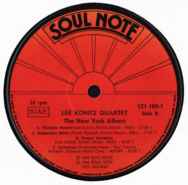 The Lee Konitz Quartet : The New York Album (LP, Album)