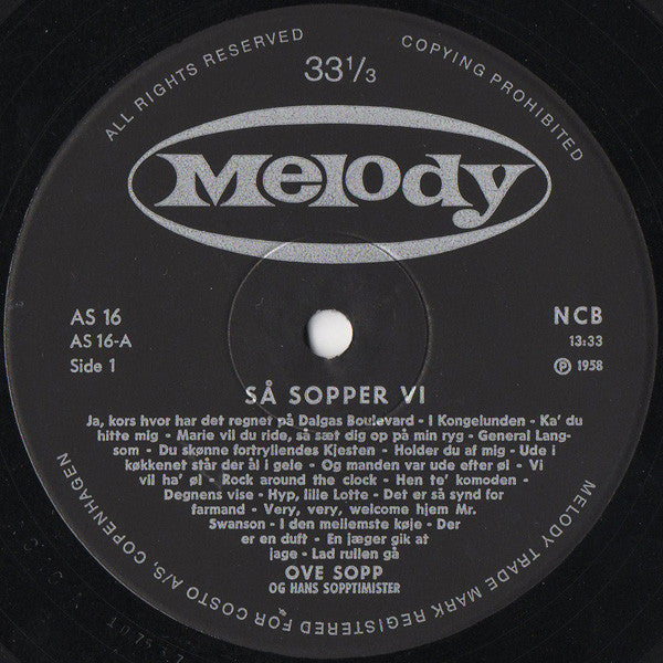 Ove Sopp Og Hans "Sopptimister" : Så Sopper Vi (10", Mono)