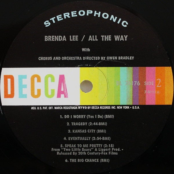 Brenda Lee With Orchestra And Chorus Directed By Owen Bradley : All The Way (LP, Album, RP)