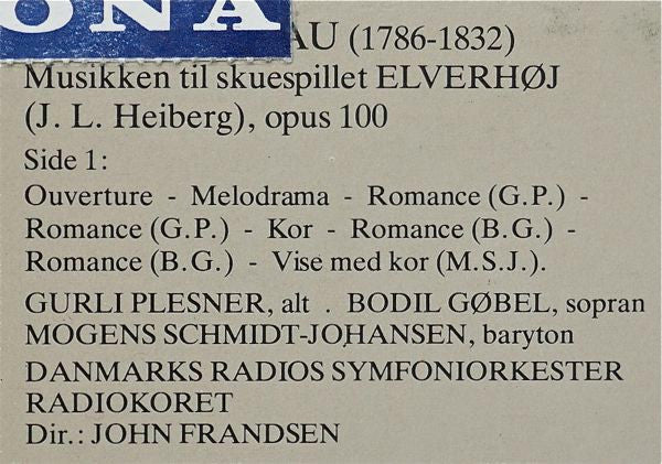 Daniel Friedrich Rudolph Kuhlau, Bodil Gøbel, Gurli Plesner, Mogens Schmidt Johansen, Danmarks Radios Symfoniorkester, Radiokoret, John Frandsen : Musikken Til Skuespillet "Elverhøj" (LP, Album)