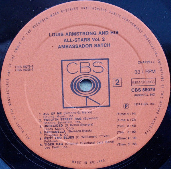 Louis Armstrong And His All-Stars : Louis Armstrong & His All-Stars Vol.2 (Ambassador Satch Mack The Knife) (2xLP, Comp)