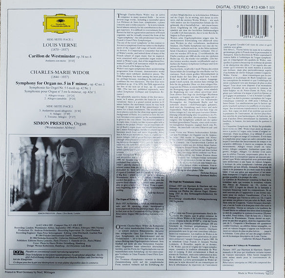 Charles-Marie Widor And Louis Vierne : Symphony No. 5, Carillon De Westminster (LP)