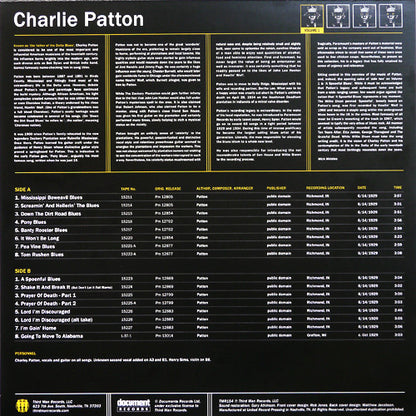 Charley Patton : Volume 1 (Complete Recorded Works In Chronological Order June 14, 1929 To Late November / Early December 1929) (LP, Comp, MP, M/Print)