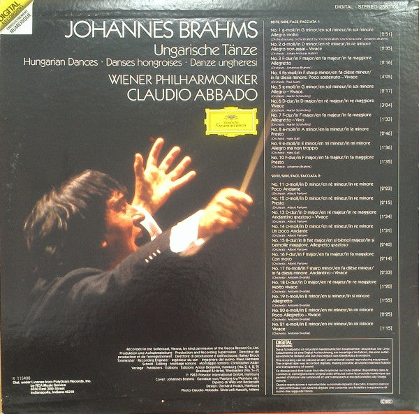 Johannes Brahms - Wiener Philharmoniker, Claudio Abbado : 21 Ungarische Tänze (LP, Club)