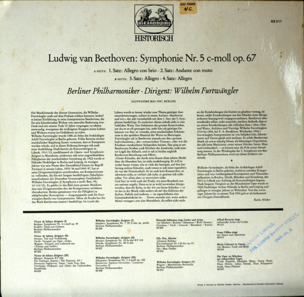 Wilhelm Furtwängler dirigiert Ludwig van Beethoven - Berliner Philharmoniker : Symphonie Nr. 5 C-Moll Op. 67 (LP, Album)