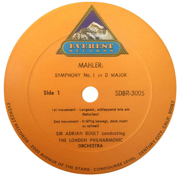 Gustav Mahler, Sir Adrian Boult Conducting The London Philharmonic Orchestra : Symphony No. 1 In D Major (LP)