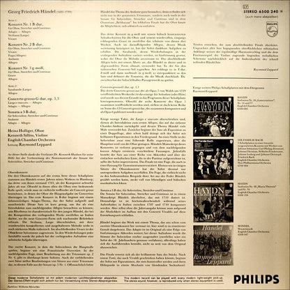 Georg Friedrich Händel, Heinz Holliger, English Chamber Orchestra, Kenneth Sillito, Raymond Leppard : 3 Oboenkonzerte / Concerto Grosso Op. 3,3 / Sonate B-dur, Für Solovioline Und Streicher (LP)