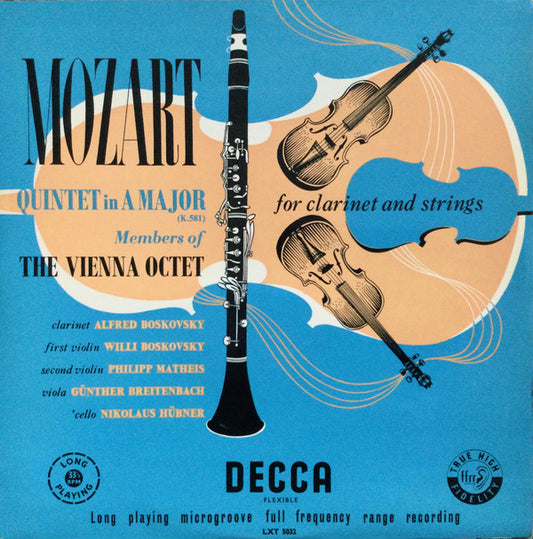 Wolfgang Amadeus Mozart, Mitglieder Des Wiener Oktetts : Quintet In A Major For Clarinet And Strings (K.581) (LP, Mono, Gol)