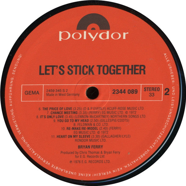 Bryan Ferry : Let's Stick Together (LP, Album, RE)