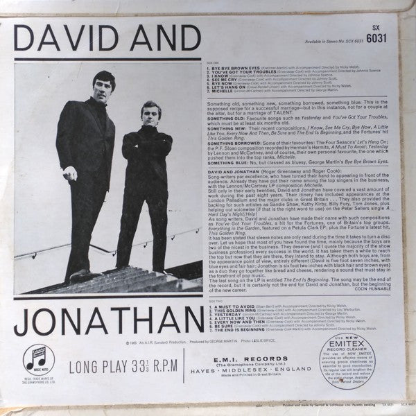 David & Jonathan : David And Jonathan (LP, Mono)