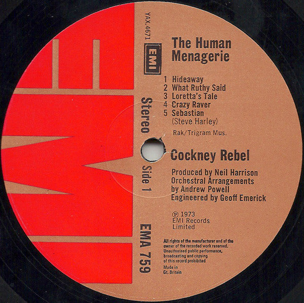 Cockney Rebel : The Human Menagerie (LP, Album, Gat)