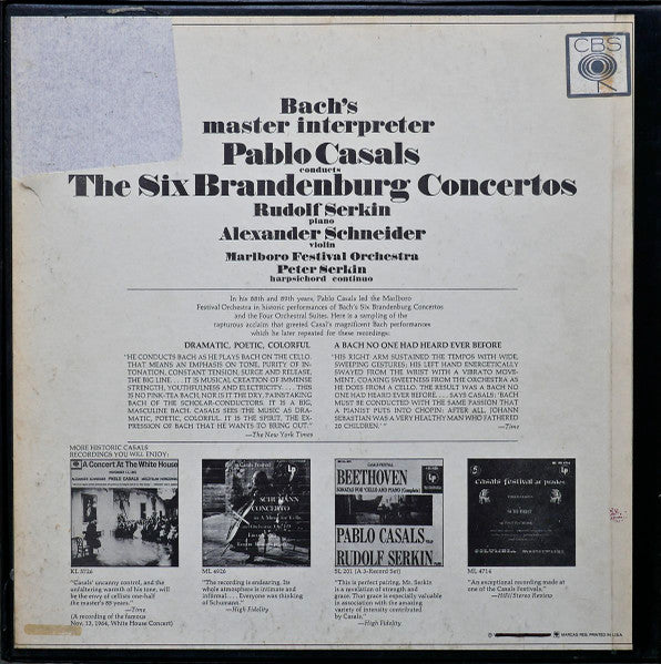 Johann Sebastian Bach / Pablo Casals : Conducts: The Six Brandenburg Concertos (2xLP, RE + LP, RE, Bon + Box, RE)