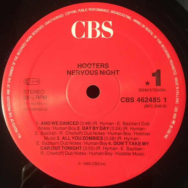 The Hooters : Nervous Night (LP, Album, RP)