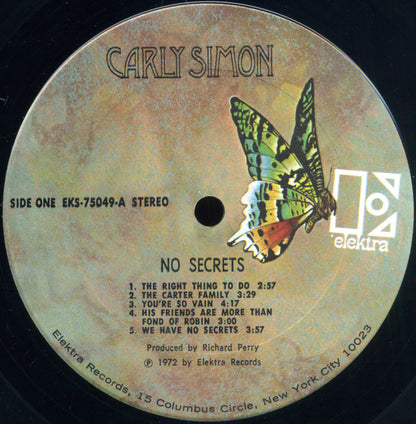 Carly Simon : No Secrets (LP, Album, San)