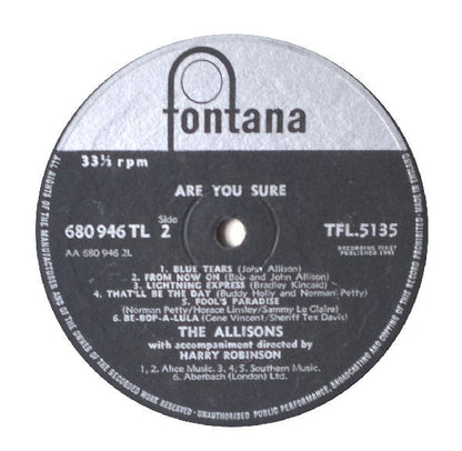 The Allisons : Are You Sure (LP, Album)