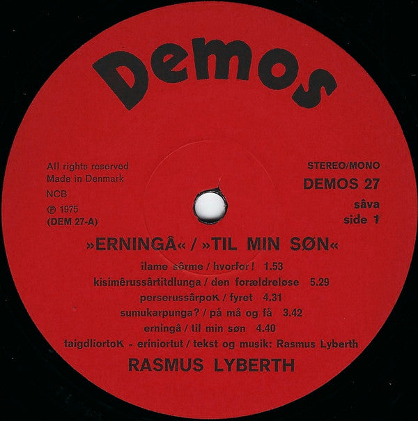 Rasmus Lyberth : Erningâ - Til Min Søn (LP, Album, Red)