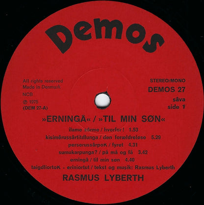 Rasmus Lyberth : Erningâ - Til Min Søn (LP, Album, Red)