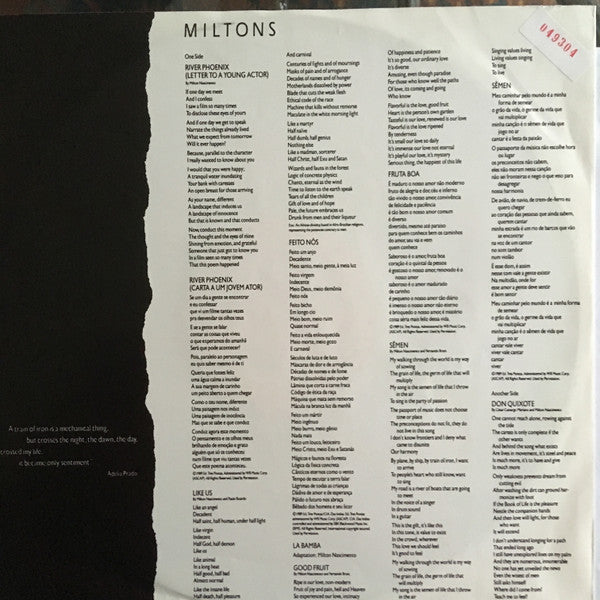 Milton Nascimento : Miltons (LP, Album)