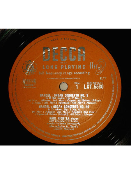 Georg Friedrich Händel - Karl Richter Und Sein Kammerorchester : Organ Concertos Vol. 3: Nos. 9 10 11 12 (LP, Mono, RP, ffr)
