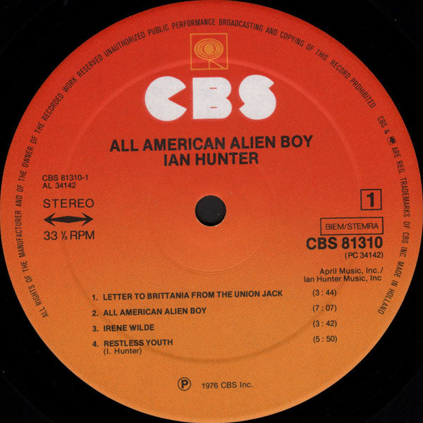 Ian Hunter : All American Alien Boy (LP, Album)